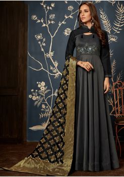 Designer Black with Gold Color Jacquard Party Wear Gown